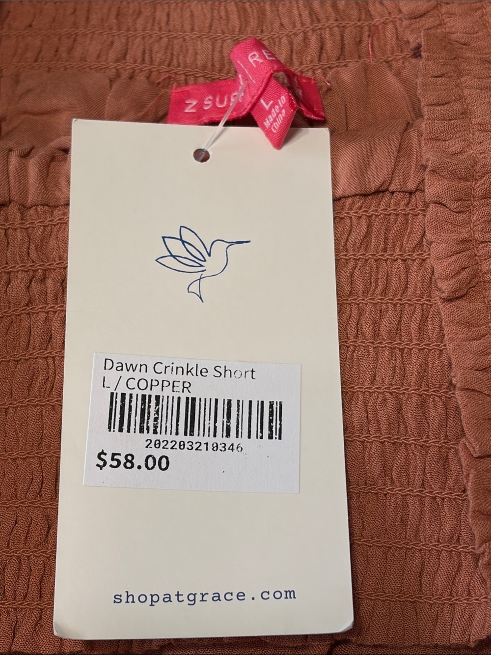 NWT Z Supply Dawn Crinkle Short Copper Women’s Elastic Band Size Large Boutique - Picture 4 of 7